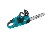 Cordless brushless chainsaw body, model DUC400Z, teal/black housing, metal bar and chain