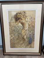 Full view of framed lithograph showing artwork, mat and frame