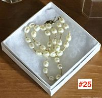 Photo of the necklace in white padded box showing the full necklace coiled.