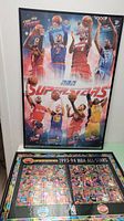 Framed NBA 1993-94 Superstars poster with images of multiple basketball players in different teams' jerseys.