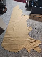 Photo showing full size of leather half hide laid flat, highlighting the irregular shape and surface.