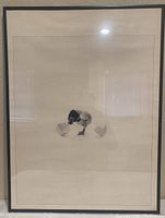 Framed poster showing the full image of a baby chick wearing a gas mask standing between broken eggshell halves on a plain background.