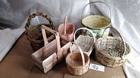 Front view of seven assorted baskets