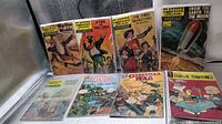 All eight bagged comic books laid out for overview