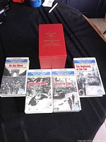 Four VHS movies from Great Battles of World War II series displayed with red box case.