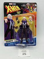 Front view of the Marvel Legends Magneto X-Men '97 action figure in original sealed packaging with accessories visible.