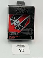 Front view of sealed Star Wars TIE Striker Black Series diecast vehicle packaging