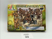 Front box view of Italeri British Infantry 1/72 WWII scale model kit showing illustrated soldiers in combat scene and product details.