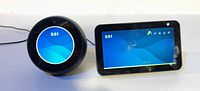Echo Spot and Echo Show 5 powered on showing screen