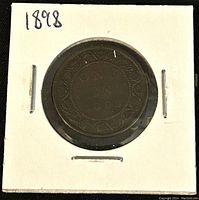 Reverse side of the bronze 1898 Canadian Large One Cent coin showing denomination and wreath design.