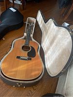 Open case displaying guitar set in plush lining