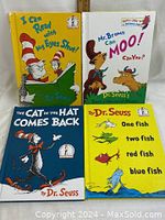 Four Dr. Seuss books arranged in a square, showing cover artwork and titles