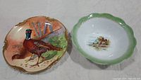 Photo of both Limoges Coronet plate and Crown Pottery bowl side by side to show the entire lot.