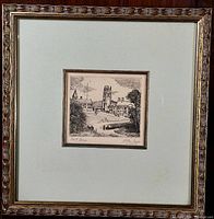 Front view of the framed engraving showing "Hart House" scene, signed by Owen Staples.