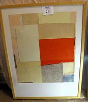 Full front photo of the framed abstract geometric print 'Heaven And Earth' by Mela Ferrer showing condition and framing.