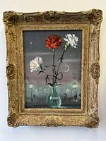 Full frontal view of the signed painting in its ornate gold gilt frame