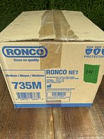 Closed cardboard case labeled Ronco NE1 Medium 735M with product details and barcode.