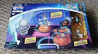 Front box view of the Space Jam gameplay playset, showing LeBron James and Bugs Bunny figures on basketball stands with hoop, in original packaging.