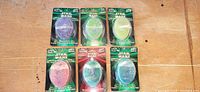 Six Star Wars collectible soaps in original packaging; one soap removed, showing colors and packaging details.