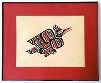 Front view of framed print showing red mat and black metal frame