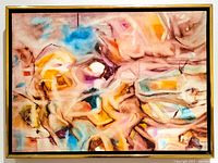 Full front view of the abstract oil painting in its gold-tone float frame