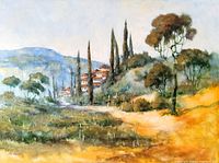 Full front view of the painting showing the entire landscape scene