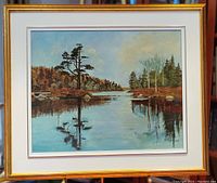 Frontal view of entire framed and matted painting