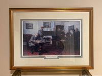 Full view of framed art print titled 'Surrender at Appomattox', showing a detailed Civil War scene in a gold-tone frame.
