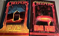 Two Creepers books by Edgar J. Hyde titled Pen Pals and Stage Fright with horror genre themed covers.