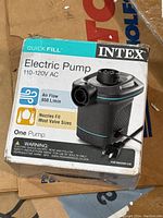 Front box view showing product image and air flow specs (650 L/min), voltage (110-120V AC), and nozzle compatibility.