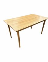 Clear image of the wooden rectangular table showing the top surface and three legs.