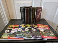 Image of six softcover Minecraft novels by Danica Davidson, with illustrated covers in Minecraft style showing titles such as The Last Endermen, The Adventure of the Enderman, among others.
