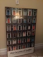 Front view of the copper framed print showing the multiple Georgian doors in grid layout and the text at the bottom.