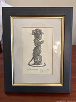 Framed black and white pencil sketch titled 'Church Mouse' in a black frame with gold trim