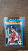 Front of Ken Linseman rookie hockey card showing player image, team, and card branding.