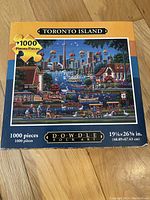 Front of the puzzle box showing the Toronto Island folk art image, 1000 pieces, dimensions 19 1/4 x 26 5/8 inches