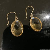 Pair of earrings shown front view on black reflective surface