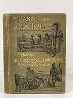 Front cover of the book showing embossed gold title and illustrations on brown cloth.