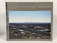 Front cover of the hardcover photography book showing aerial view of Detroit cityscape under daylight.
