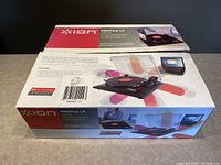 Box of Ion Profile LP Vinyl Conversion Turntable showing product packaging and features.