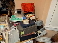 Overview of lot showing card files, notebooks, storage boxes, and tray.