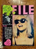 Front cover of the 1977 FILE Magazine featuring Debbie Harry and punk band names in bold text