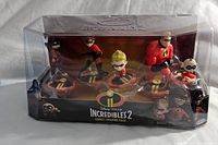 View of the Incredibles 2 Family Figurine Pack sealed in original packaging, showing the front side with all five characters visible.