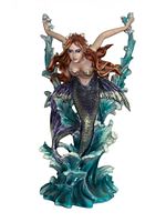 Front view of the large Art Nouveau mermaid statue showing full figure, details on tail and base