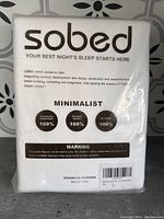 Photo of Sobed brand logo and product qualities on packaging showing 'Minimalist' series and quality ratings