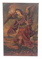 Frontal view of full painting showing winged figure over landscape