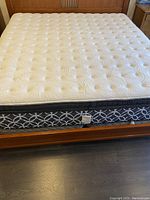 Overhead view of mattress on bed frame with box spring beneath
