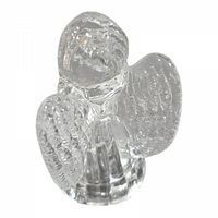 Front and top view of the clear glass angel figurine showing detailed wings and praying pose.