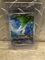 Heracross Pokémon card in plastic sleeve showing card art, HP, and moves.