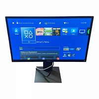 Front view of the Dell 22-inch widescreen monitor powered on, displaying PlayStation interface.